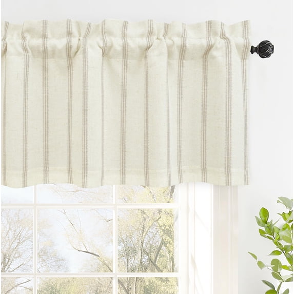 DriftAway Farmhouse Linen Lined Valance Double Layer Thermal Insulated Blackout Window Valances 3 Inch Rod Pocket Vertical Striped Kitchen Valance for Bathroom Single 52 x 18 Inch Camel Beige