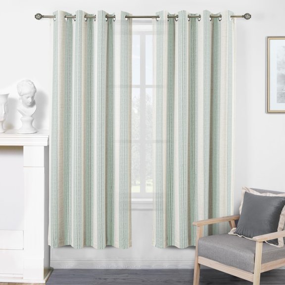 DriftAway Farmhouse Vertical Striped Linen Blend Textured Light Filtering Semi Sheer Curtains for Living Room Bedroom 63 Inches Long Drapes 2 Panels Broad Striped Green