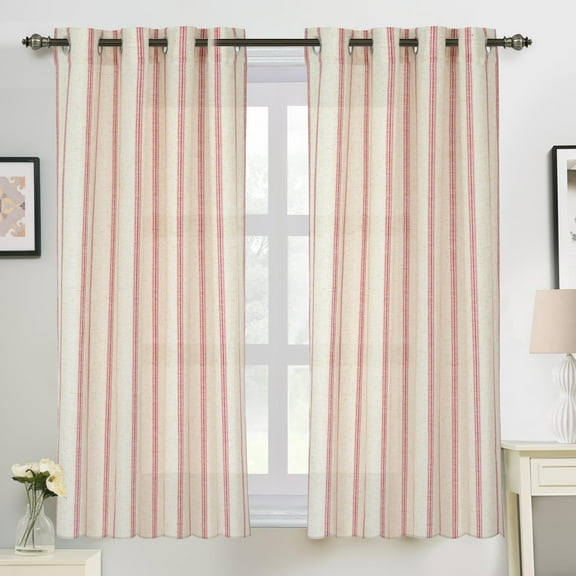DriftAway Farmhouse Vertical Striped Linen Blend Textured Light Filtering Semi Sheer Curtains for Living Room Bedroom 54 Inches Long Drapes 2 Panels