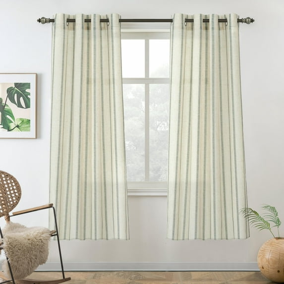 DriftAway Farmhouse Vertical Striped Linen Blend Textured Light Filtering Semi Sheer Curtains for Living Room Bedroom 63 Inches Long Drapes 2 Panels