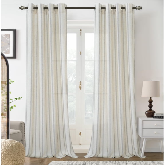 DriftAway Farmhouse Vertical Striped Linen Blend Textured Light Filtering Semi Sheer Curtains for Living Room Bedroom 96 Inches Long Drapes 2 Panels