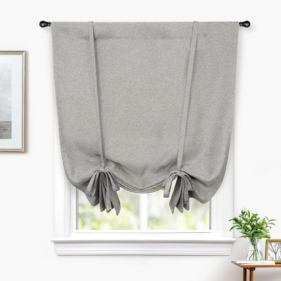 DriftAway Faux Linen Textured Solid Color Blackout Tie Up Curtain for Kitchen Decorative Adjustable Balloon Rod Pocket Window Linen Curtains for Small Window 63"L x 42"W Gray