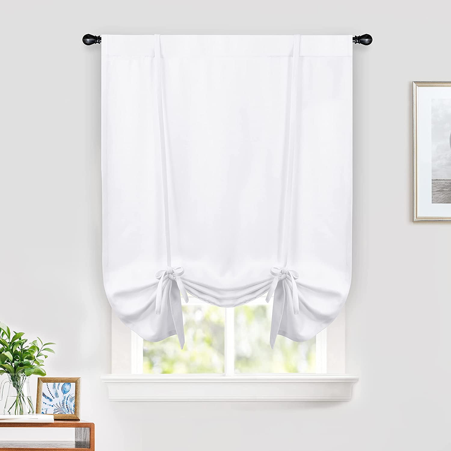 DriftAway Faux Linen Textured Solid Color Blackout Tie Up Curtain for ...