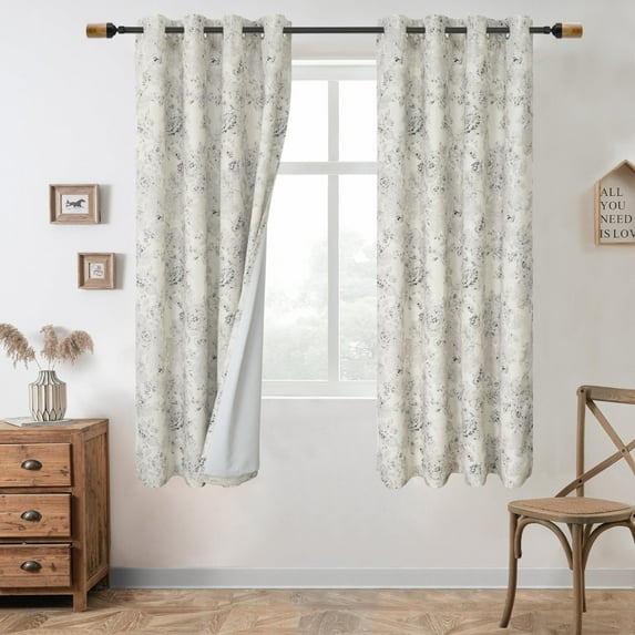 DriftAway Floral Curtains for Living Room 63 Inch Length 100% Blackout Lined Grommet Thermal Full Blackout Window Treatment for Bedroom Farmhouse Pencil Sketch 2 Panels 100% Blackout Linen Gray