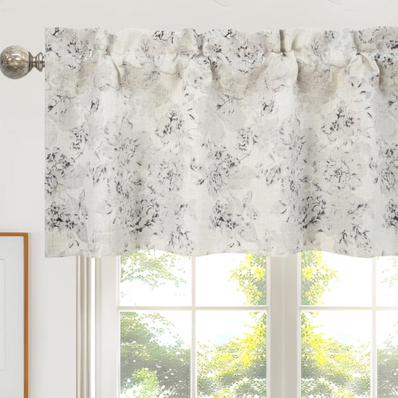 DriftAway Floral Pencil Sketch Lined Thermal Insulated Window Curtain Valance Rod Pocket 52 Inch 18 Inch Plus 2 Inch Header Linen Gray Soft White 1 Pack