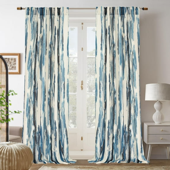 DriftAway Floral Sheer Curtains for Living Room Spring Printed Light Filtering Curtain Drapes for Bedroom 84 Inches Long 2 Panels Set Window Treatments Modern Elegant Curtain Linen Navy