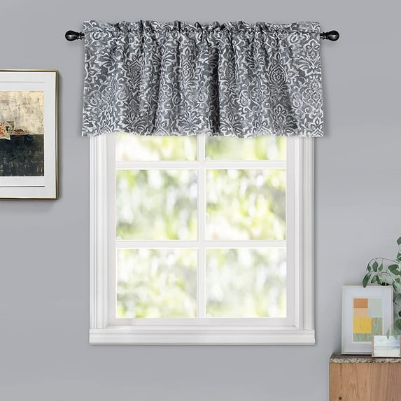 DriftAway Frances Linen Blend Blackout Valance Rod Pocket Window Curtain Valance, 50" x18", Gray