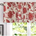 thumbnail image 1 of DriftAway Freda Jacobean Floral Linen Blend Blackout Thermal Insulated Energy Saving Privacy Window Curtain Valance Rod Pocket 2 Layers Single 52 Inch by 18 Inch plus 2 Inch Header Red Beige, 1 of 6
