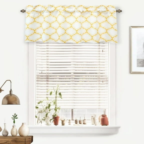 DriftAway Geo Trellis Room Darkening Grommet Unlined Valance 52”x18” (Yellow)