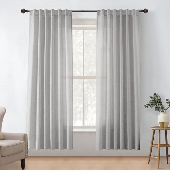 DriftAway Gray Linen Curtains 63 Inches Long for Living Room Thick Semi Sheer 2 Panels Farmhouse 3 Inch Rod Pocket Back Tab Boho Rustic Light Filtering Window Drapes for Bedroom Privacy Assured