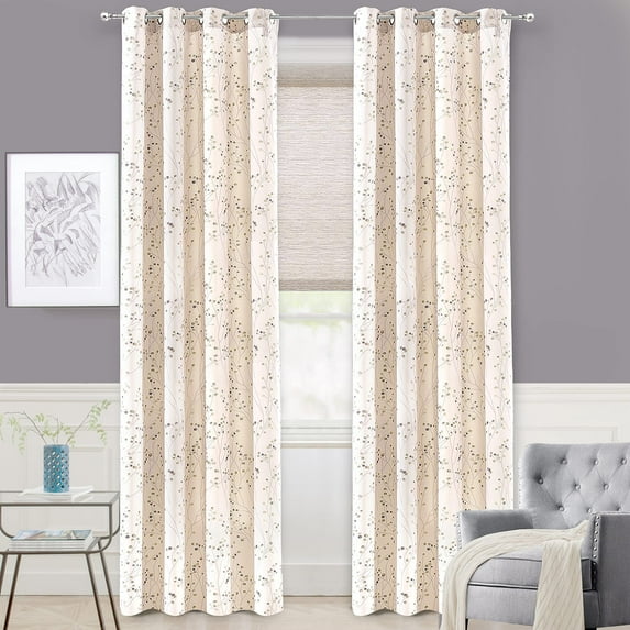 DriftAway Harper Ink Botanical Room-darkening Curtain Panel Pair Beige 120"L x 50"W