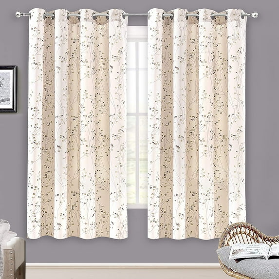 DriftAway Harper Ink Botanical Room-darkening Curtain Panel Pair Beige 63"L x 50"W