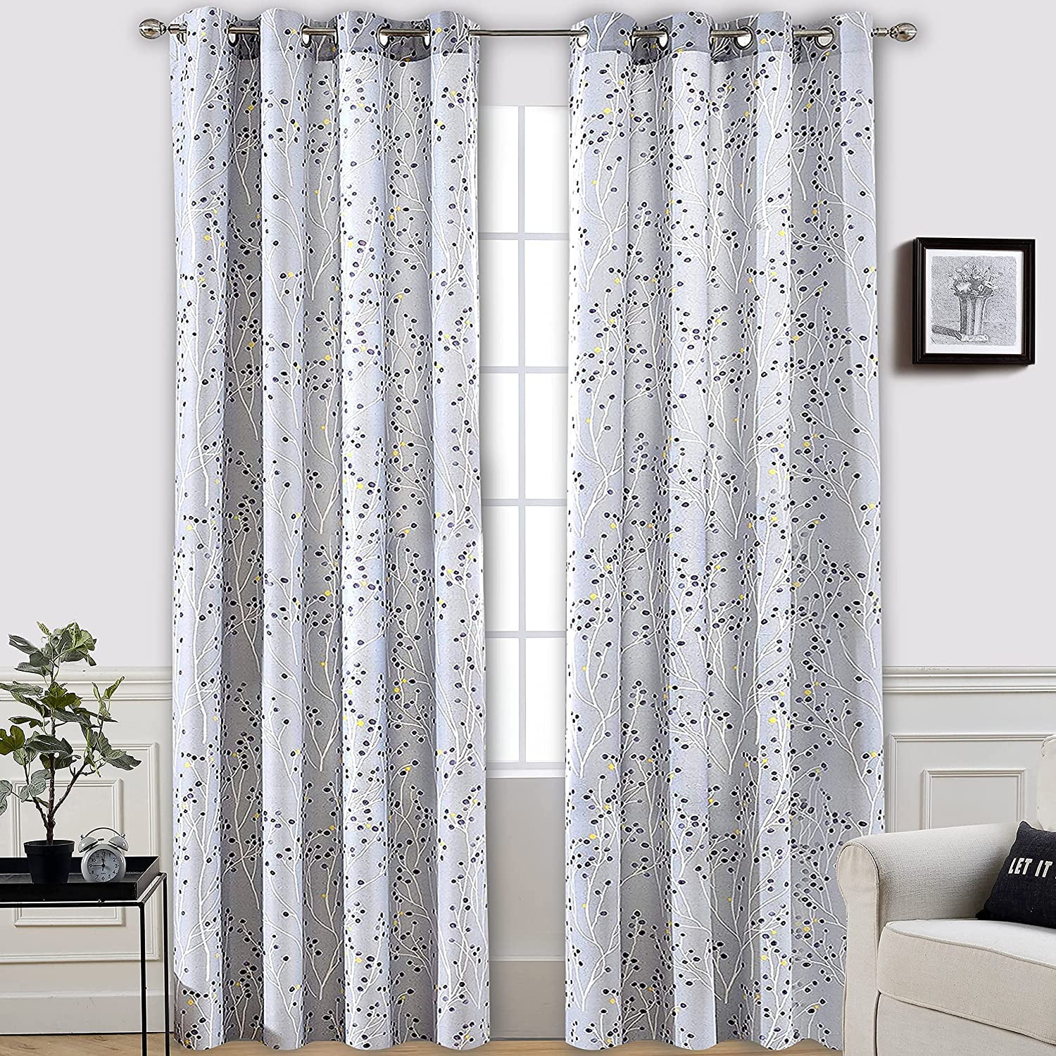 Gray Polyester Room-Darkening Grommet Curtain Panels, 108" Length