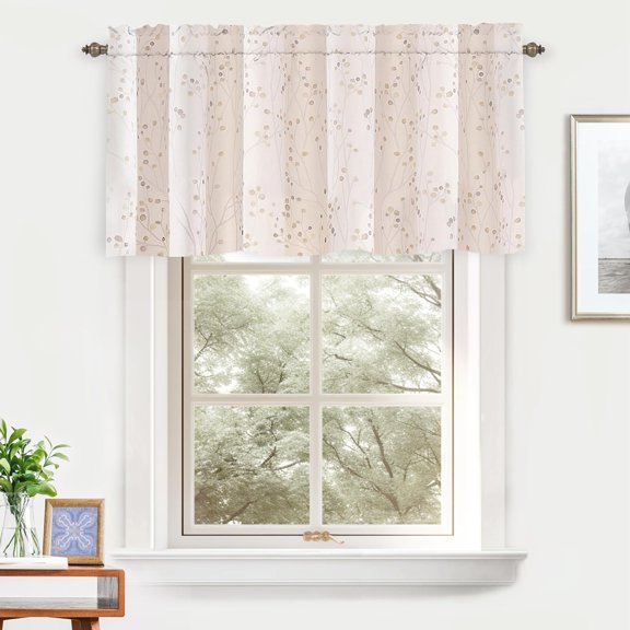 DriftAway Harper Ink Floral Pattern Window Treatment Valance 50 x 24 - 50" width x 24 " length Beige
