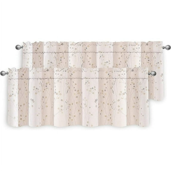 DriftAway Harper Ink Floral Pattern Window Treatment Valance Curtain Living Room Bedroom Dining Room Rod Pocket 14"L x 50"W Plus 2" Header Watercolor Painting Beige 2 Pack