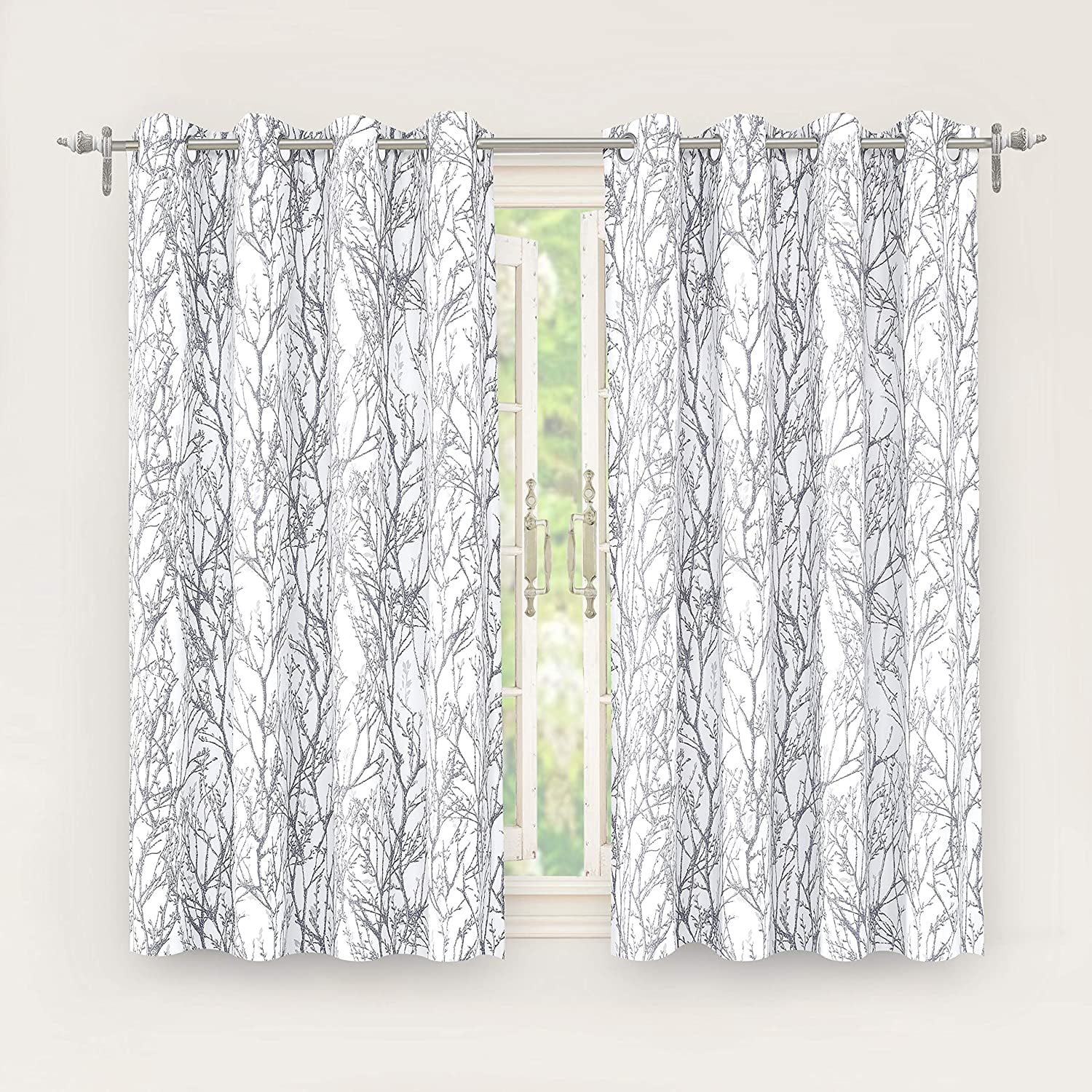 DriftAway Indoor and Outdoor Blackout,Room Darkening Curtain Pair Grommet White,Gray,Multicolor Grommet 0.10" x 54.00" Set of 2