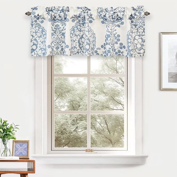 DriftAway Indoor and Outdoor Polyester Blackout Rod Pocket Valances Blue,White,Multi-color 0.10 in x 14.00 in