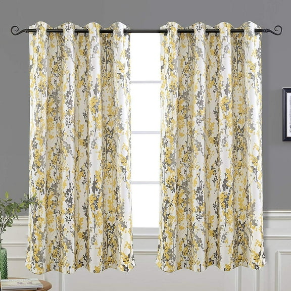 DriftAway Indoor and Outdoor Polyester Room Darkening Grommet Curtain Sets Yellow,Gray,Multi-color 0.10 in x 52.00 in Set of 2