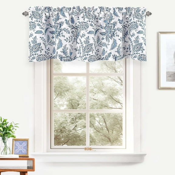 DriftAway Isla Paisley Floral Pattern Blackout Thermal Insulated Single Decoration Window Curtain Valance Rod Pocket for Kitchen Living Room 18"L x 52"W