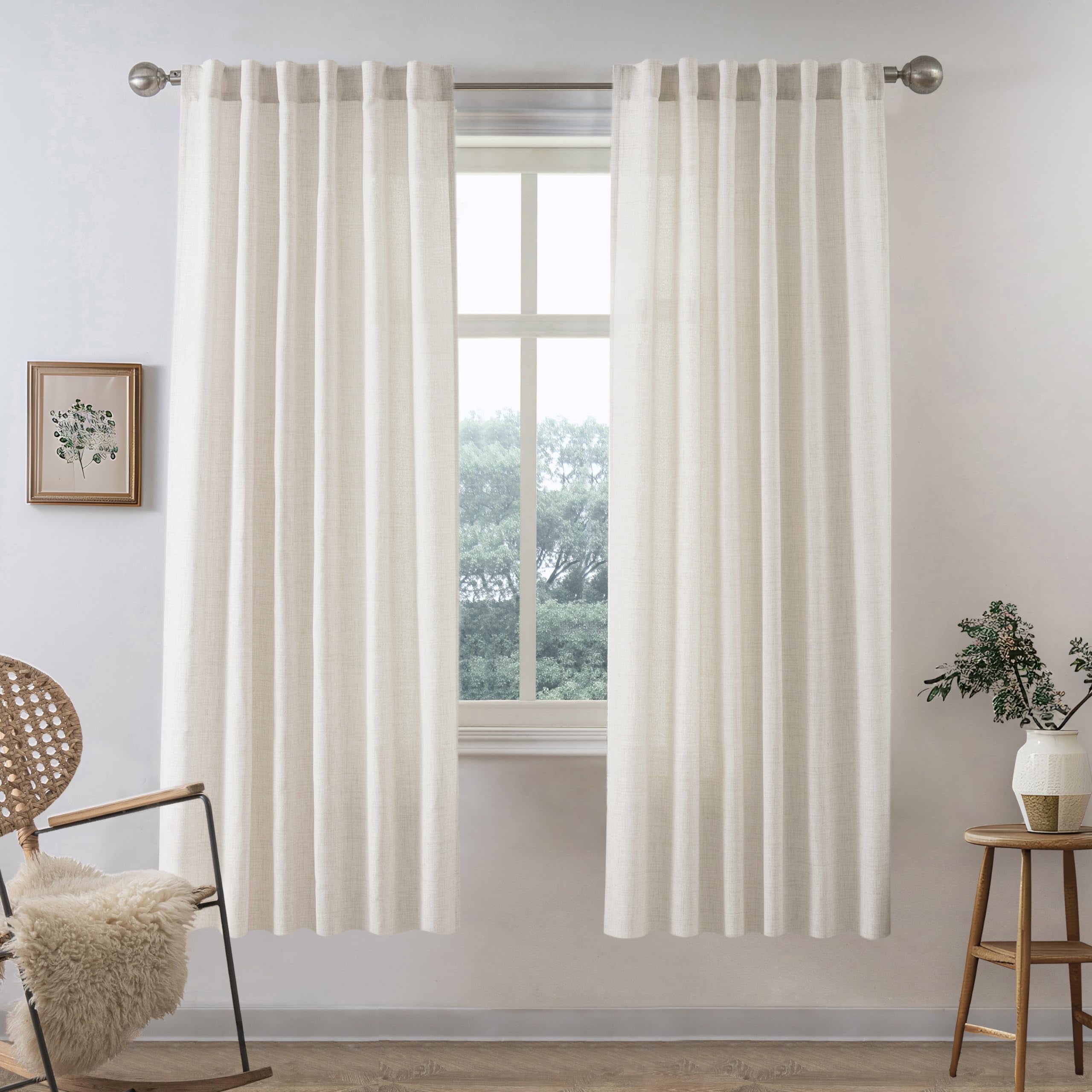 DriftAway Ivory Linen Curtains 63 Inches Long for Living Room Thick