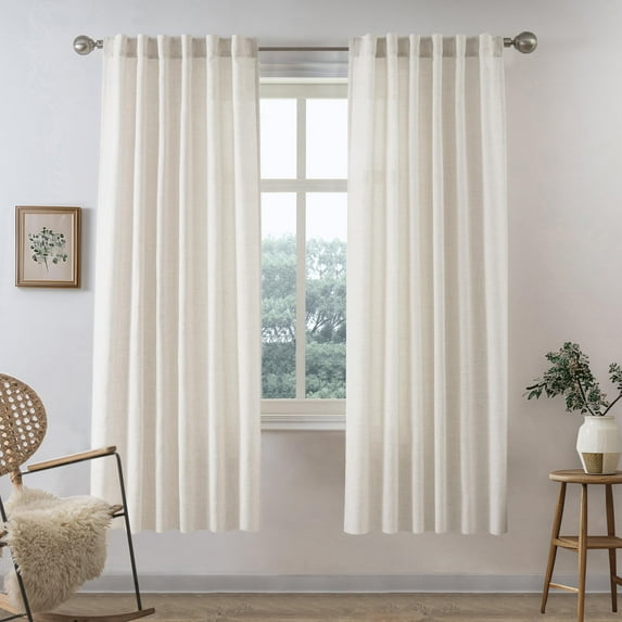 DriftAway Ivory Linen Curtains 63 Inches Long for Living Room Thick Semi Sheer 2 Panels Farmhouse 3 Inch Rod Pocket Back Tab Boho Rustic Light Filtering Window Drapes for Bedroom Privacy Assured