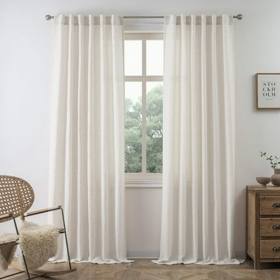 DriftAway Ivory Linen Curtains 84 Inches Long for Living Room Thick Semi Sheer 2 Panels Farmhouse 3 Inch Rod Pocket Back Tab Boho Rustic Light Filtering Window Drapes for Bedroom Privacy Assured