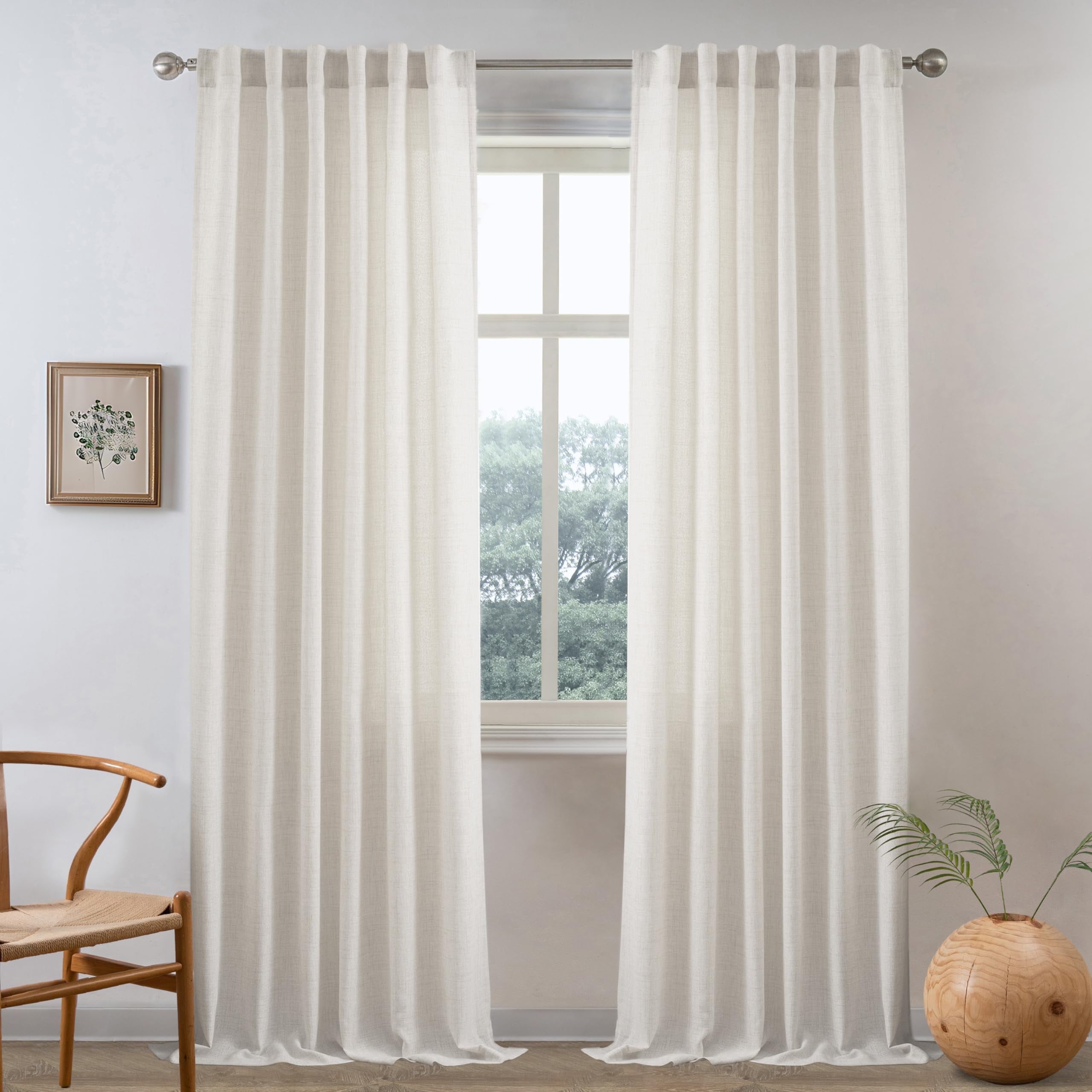 DriftAway Ivory Linen Curtains 96 Inches Long for Living Room Thick ...