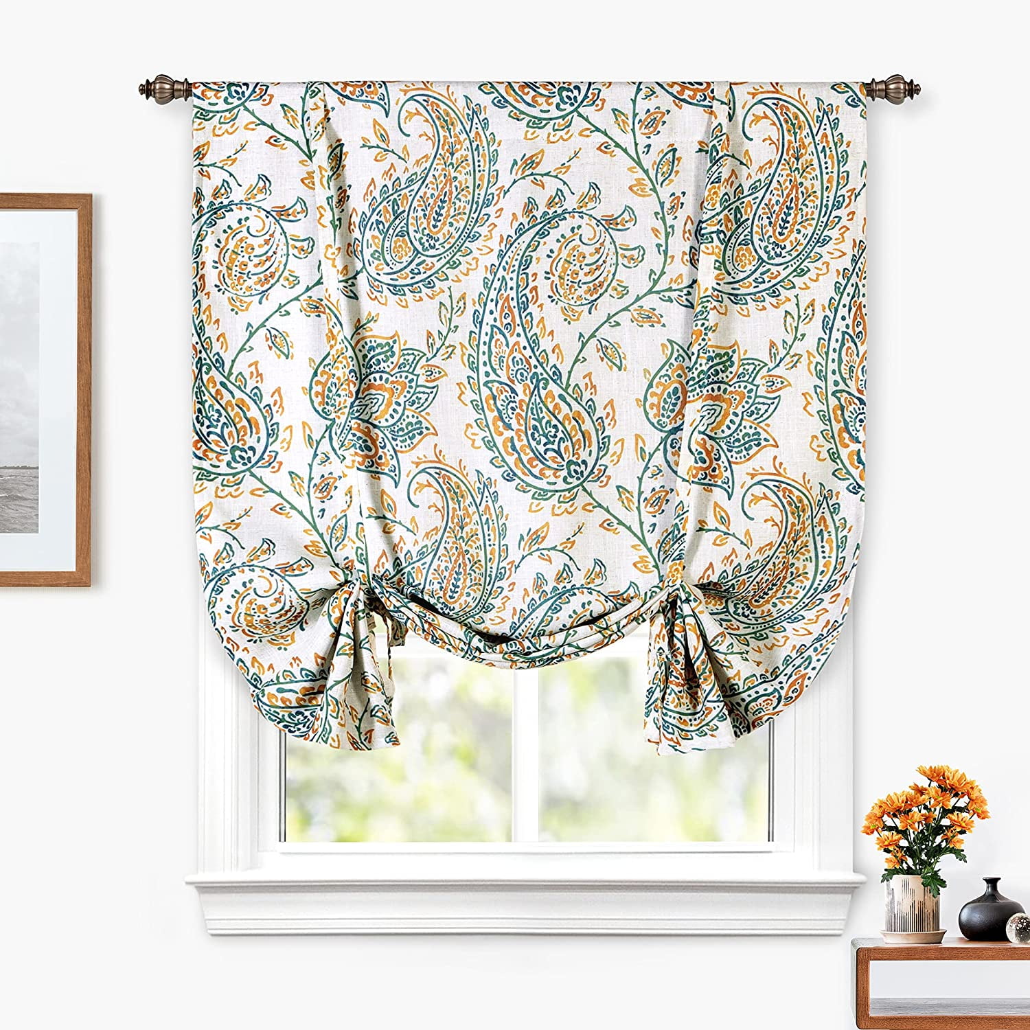 Green Linen Blend Blackout Kitchen Tier Curtains, 45" x 63"