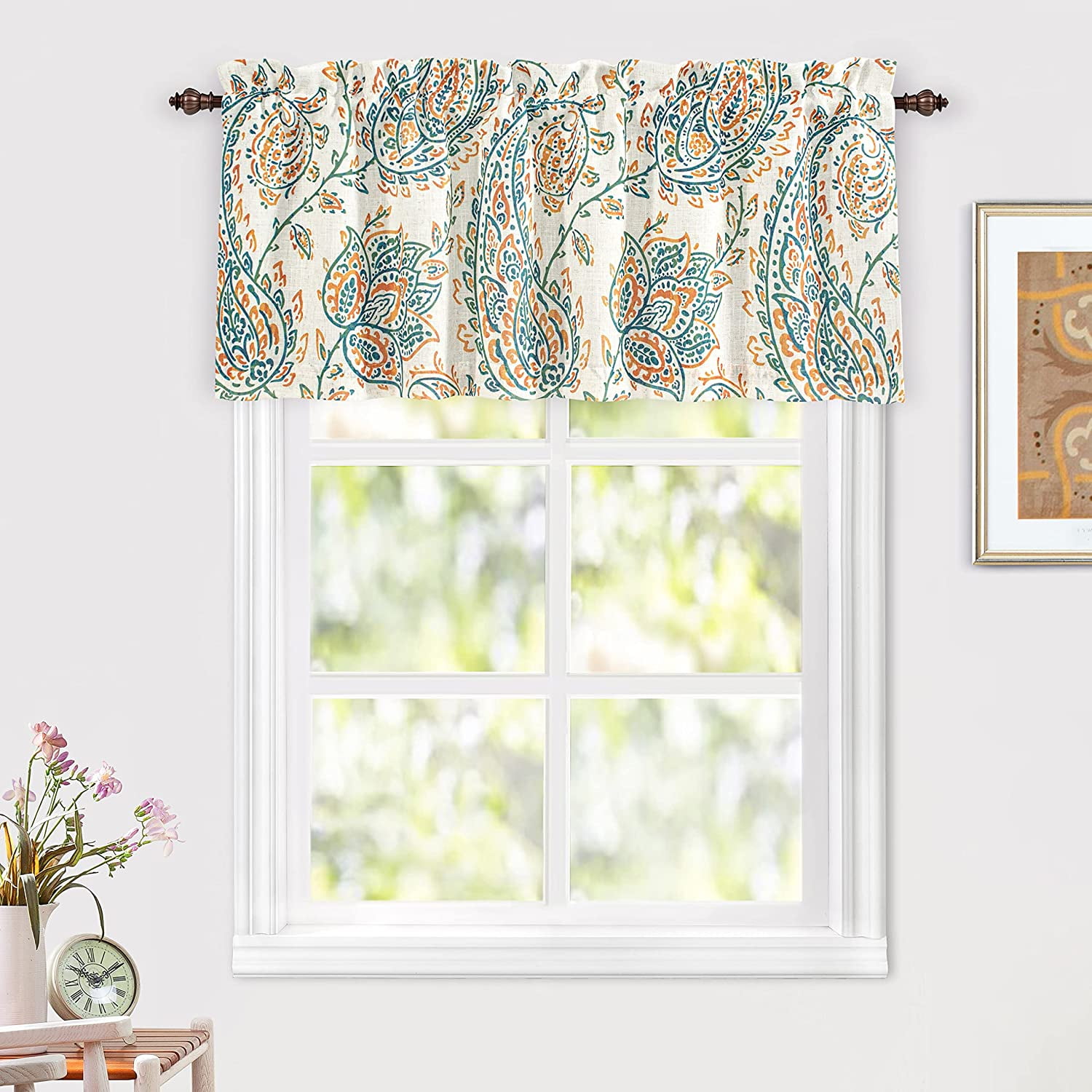 Jacob Orange Sage Linen Blend Floral Paisley Valance