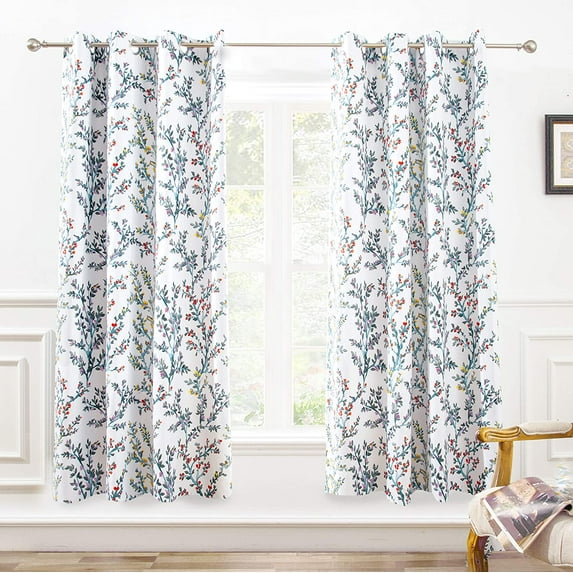 DriftAway Jasmine Watercolor Flower Floral Branch Botanical Lined Thermal Insulated Blackout Room Darkening Grommet Energy Saving Window Curtains 2 Layers 2 Panels