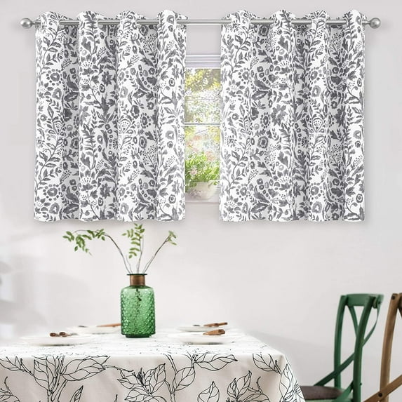 DriftAway Julia Watercolor Blackout Room Darkening Grommet Lined Thermal Insulated Energy Saving Window Curtains 2 Layers 2 Panels Each Size 52 Inch by 36 Inch Gray