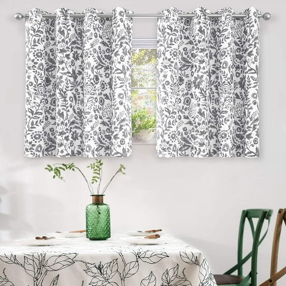 DriftAway Julia Watercolor Blackout Room Darkening Grommet Lined Thermal Insulated Energy Saving Window Curtains 2 Layers 2 Panels Each Size 52 Inch by 36 Inch Gray