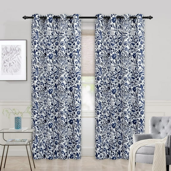 DriftAway Julia Watercolor Blackout Room Darkening Grommet Lined Thermal Insulated Energy Saving Window Curtains 2 Layers 2 Panels Each Size 56 Inch by 97 Inch Navy