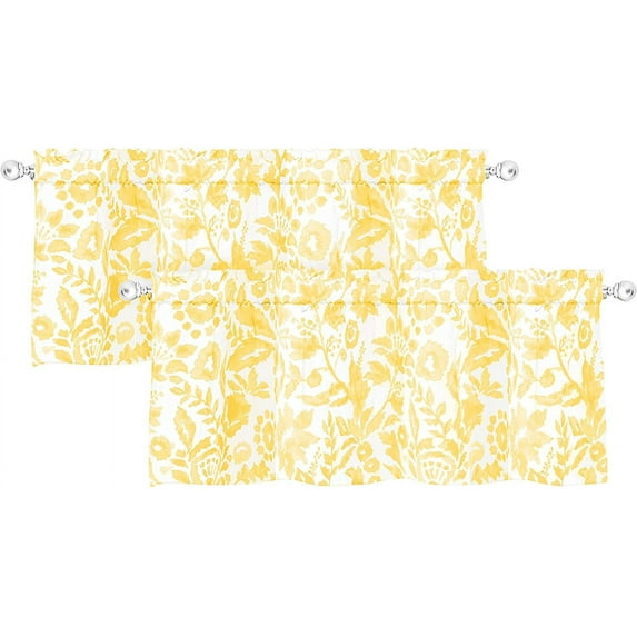 DriftAway Julia Watercolor Blooming Flower Floral Lined Thermal Insulated Window Curtain Valance Rod Pocket 18"L x 52"W 2 Pack