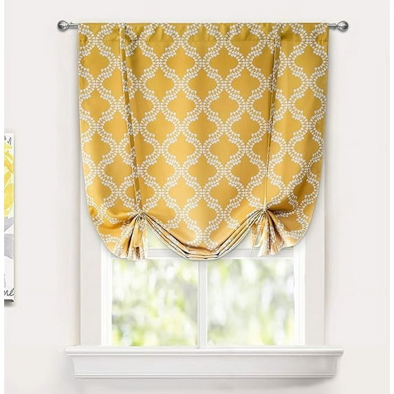 DriftAway Julianna Tie Up Curtain Blackout Room Darkening Thermal Insulated Adjustable Balloon Curtain Rod Pocket Single 63"L x 45"W Golden Yellow