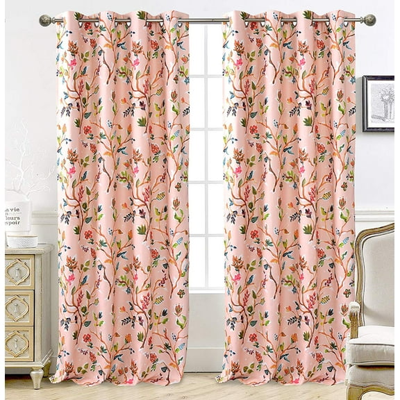 DriftAway Lauren Colorful Watercolor Tree Pattern Blackout Lined Grommet Window Curtain 84"L x 52"W Blush