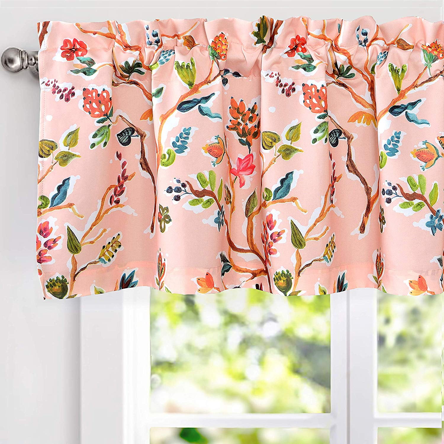 Blush Watercolor Tree Pattern Blackout Rod Pocket Valance