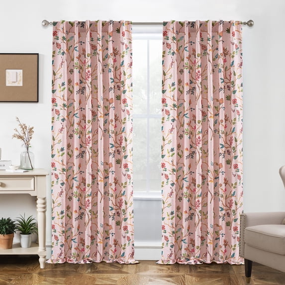 DriftAway Lauren Pink 100% Blackout Curtains for Bedroom Colorful Watercolor Branch Printed Pattern Lined Thermal Insulated Back Tab 2 Panels for Girls Living Room 90 Inch Flesh/Baby/Light Pink