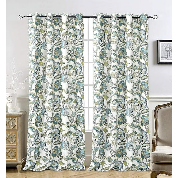 DriftAway Layla Classic America Style Floral Leaves Room Darkening Window Curtain Grommet 2 Panels 52 Inch by 84 Inch Teal Gray