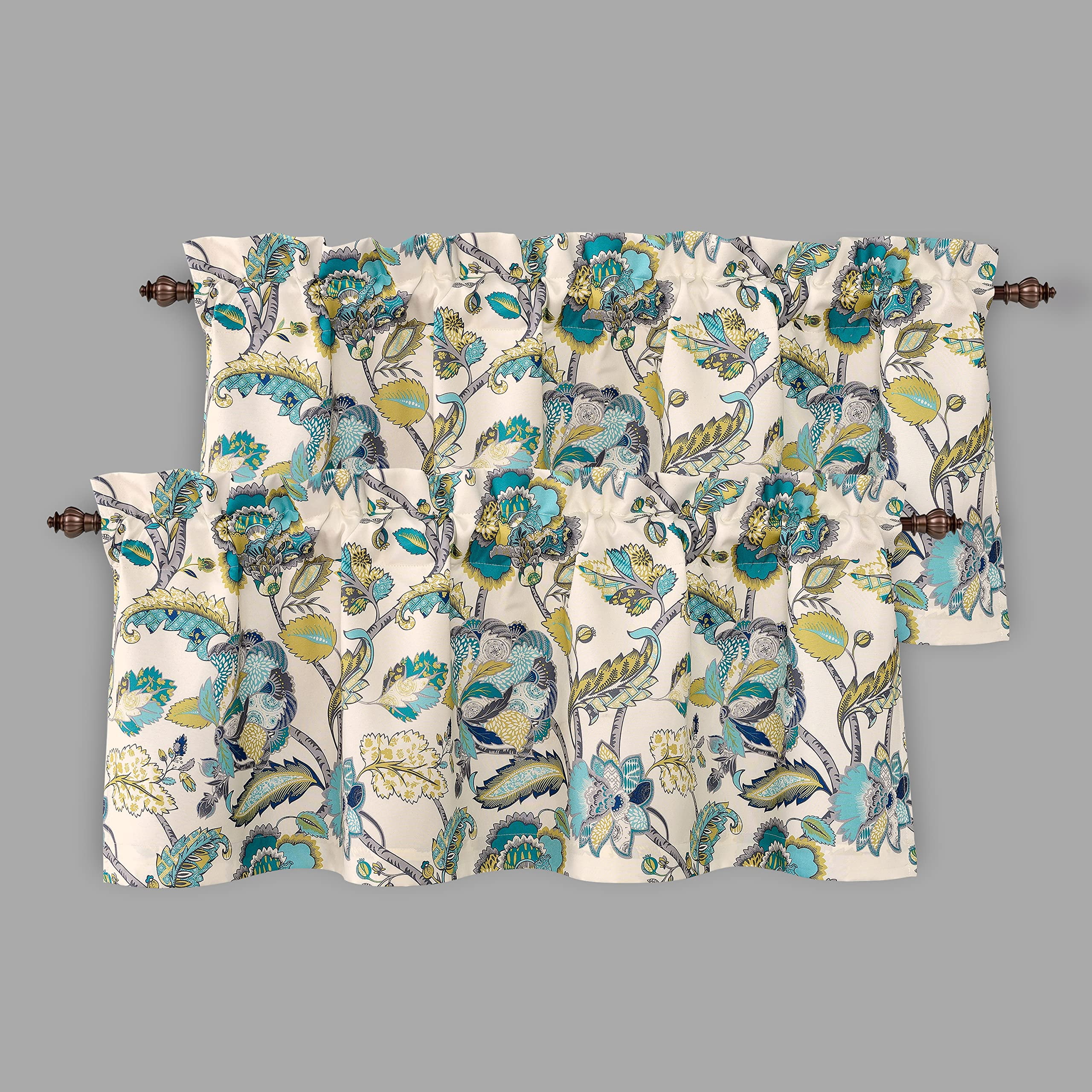 Layla Eggshell Turquoise Gray Floral Rod Pocket Valance