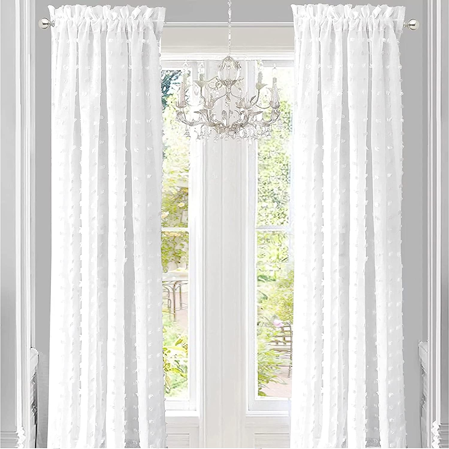 White Sheer Linen Velvet Rod Pocket Kids Window Panels