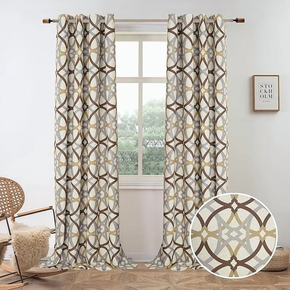 DriftAway Linen 100% Blackout Curtains for Bedroom Linen Look Room Darkening Curtain Draperies Thermal Insulated Grommet Textured 52 Inch by 84 Inch 2 Layers 2 Panels Alexander Brown