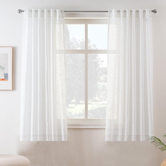 DriftAway Linen Curtains 54 Inches Long for Living Room Semi Sheer 2 Panels Farmhouse Natural Flax 3 Inch Rod Pocket Back Tab Boho Rustic Light Filtering Window Drapes for Bedroom Privacy Assured