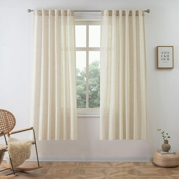 DriftAway Linen Curtains 72 Inches Long for Living Room Semi Sheer 2 Panels Farmhouse Natural Flax 3 Inch Rod Pocket Back Tab Boho Rustic Light Filtering Window Drapes for Bedroom Privacy Assured