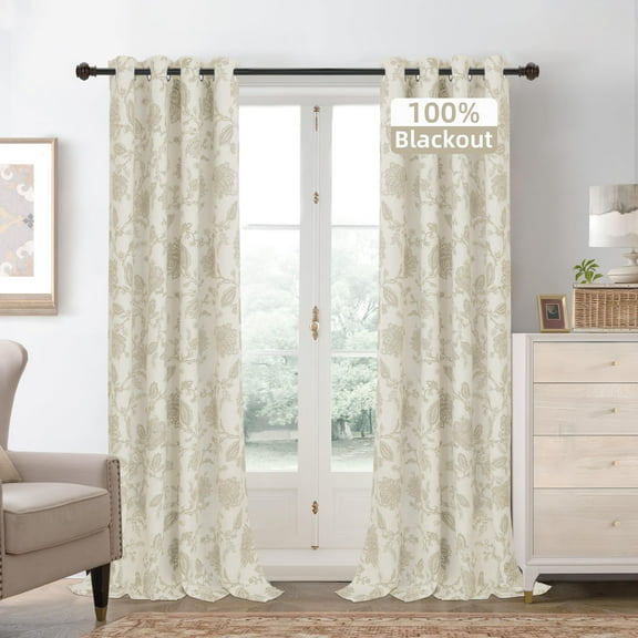 DriftAway Linen Floral Paisley Camel Beige Blackout Curtains for Living Room Bedroom 84 Inch Length 2 Panels Lined Grommet Window Drapes Thermal Farmhouse Country Jacobean Curtains
