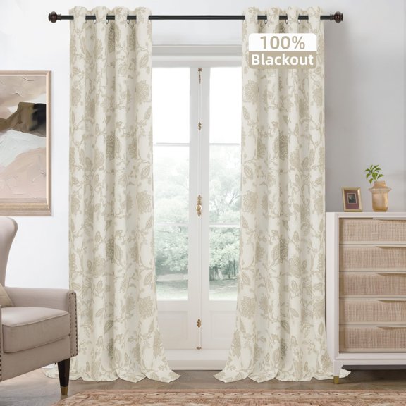 DriftAway Linen Floral Paisley Camel Beige Blackout Curtains for Living Room Bedroom 96 Inch Length 2 Panels Lined Grommet Window Drapes Thermal Farmhouse Country Jacobean Curtains