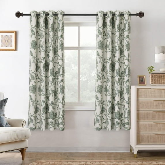 DriftAway Linen Floral Paisley Green Blackout Curtains for Living Room Bedroom 63 Inch Length 2 Panels Lined Grommet Window Drapes Thermal Farmhouse Country Jacobean Curtains Loden Green