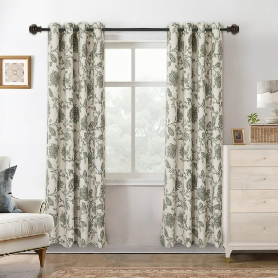 DriftAway Linen Floral Paisley Green Blackout Curtains for Living Room Bedroom 72 Inch Length 2 Panels Lined Grommet Window Drapes Thermal Farmhouse Country Jacobean Curtains Loden Green