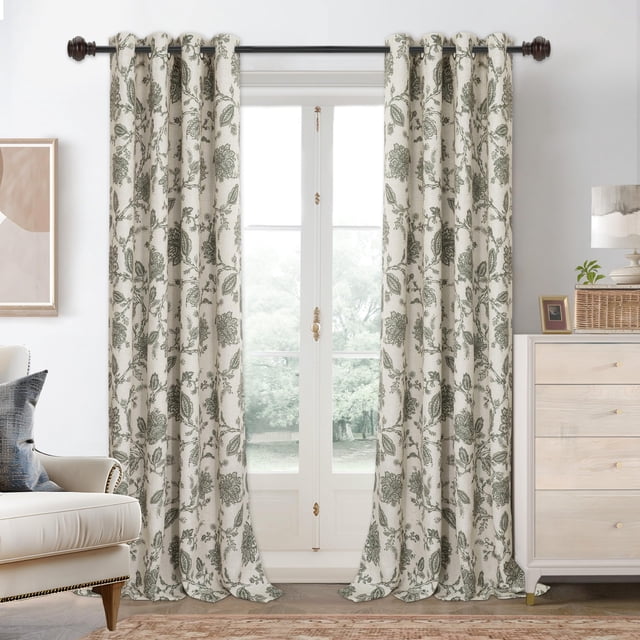 DriftAway Linen Floral Paisley Green Blackout Curtains for Living Room ...