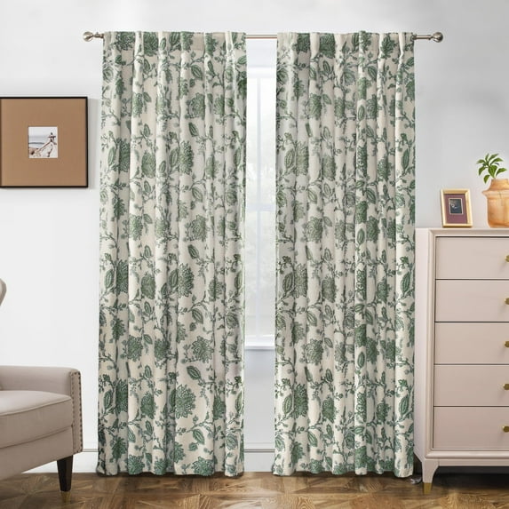 DriftAway Linen Floral Paisley Loden Green Blackout Curtains for Living Room Bedroom 96 Inch Length 2 Panels Lined Back Tab Rod Pocket Window Drapes Thermal Farmhouse Country Jacobean Curtains